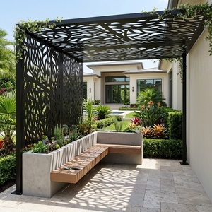 Pergola Contemporanea Impermeabile <span class=keywords><strong>in</strong></span> Acciaio con Arte <span class=keywords><strong>in</strong></span> <span class=keywords><strong>Ferro</strong></span> Battuto Resistente alla Ruggine <span class=keywords><strong>per</strong></span> Giardino Esterno, Hotel e Cortili - Product Image 6