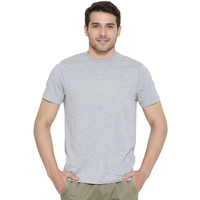Herenshirt, grijs, korte mouwen, gebreid, O-hals, regular fit, casual, effen kleur, 100% katoenen jersey stof