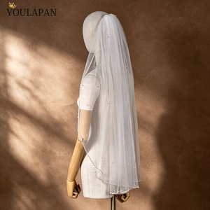 Voile de mariée YouLaPan tendance, bordure unique en cristal, voile transparent en maille à pois blancs et perles pour occasions spéciales <span class=keywords><strong>V364</strong></span> - Product Image 5