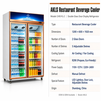 Réfrigérateur commercial à double porte vitrée pour boissons avec éclairage LED et étagères réglables pour restaurant et supermarché