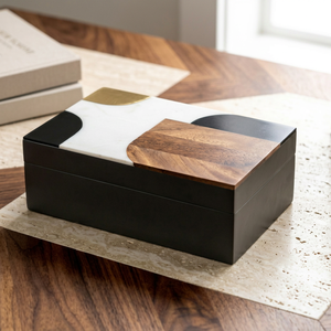 Acacia Wood luxury Brass and Resin Inlay Minimalist Design Storage <b>Box</b> Organizer Premium <b>Keepsake</b> Bin for Luxury Living Spaces - Product Image 1
