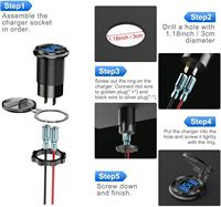 Aluminium 12V Double QC3.0 18W + 30W PD USB C Multi-prises USB pour voiture avec voltmètre LED et interrupteur marche/arrêt pour voiture, bateau, marine, camion
