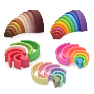 Pädagogische Kleinkinder Weiche Intellektuelle Entwicklung Bausteine Lernspielzeug Montessori Silikon Regenbogen Babyspielzeug - Product Image 3