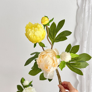 Fleurs artificielles Vansi à deux têtes, pivoines en soie, haute simulation, branche unique, blanc, rose, jaune, orange, champagne, décoration de mariage - Product Image 3
