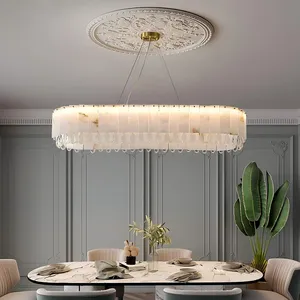 Lustre en or de luxe, double lampe suspendue avec pendentif en marbre d'alabastro naturel, luminaire <span class=keywords><strong>pour</strong></span> salon, décoration intérieure, lustre en marbre - Product Image 6