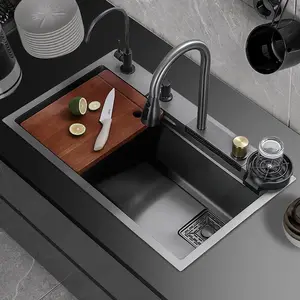 Popular Black Nano Stainless Steel Single Sink Multi-functional Stainless Steel Workstation Kitchen Sink