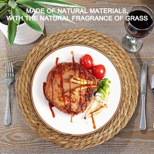 Manteles individuales de caña de ratán natural tejidos a mano de 10 y 12 pulgadas, rústicos, trenzados, estilo rústico para mesa - Product Image 2