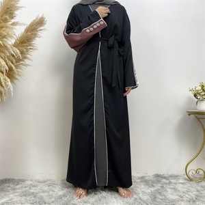 Abaya élégante à manches longues et fines, ouverte sur le devant, avec une ligne blanche, patchwork spécial 2 couleurs, Abayas de Dubaï pour femmes, 5 couleurs, 1892 # - Product Image 2