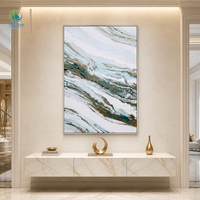 Peinture murale abstraite effet marbre, motif tourbillon turquoise et or, peinture sur toile, décoration intérieure