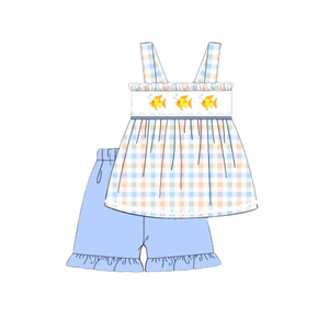 Ensembles de vêtements décontractés pour petits garçons, shorts en tissu peigné 95% coton à imprimé poissons rouges, collection printemps-automne, vente en gros - Product Image 2