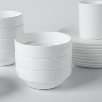 Vaisselle en porcelaine blanche de qualité supérieure P&T, bol rond empilable pour salade, soupe, fruits, riz, compatible lave-vaisselle et four