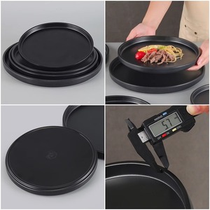 Round Black <b>Melamine</b> Serving Trays KBY Hotel Coffee Tea <b>Plates</b> Flat Dishware Set - Product Image 3