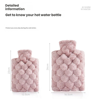 Bouillotte 500 ml en PVC avec housse en peluche motif ananas et carreaux, mignonne et chaude pour l'hiver