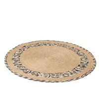 Tapis décoratif d'intérieur en jute naturelle tressé à la main avec pompons et motif cercle ajouré pour chambre, salon, couloir, chambre d'adolescent
