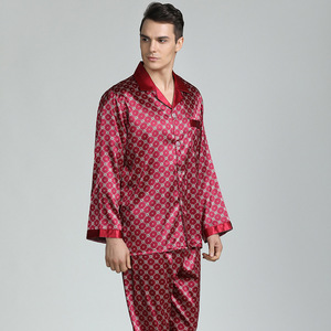 Ensemble <span class=keywords><strong>de</strong></span> pyjama en satin décontracté pour <span class=keywords><strong>homme</strong></span>, confortable et personnalisé, à manches longues, 2 pièces, avec poches, 100% polyester, respirant, vêtements <span class=keywords><strong>de</strong></span> <span class=keywords><strong>nuit</strong></span> d'été - Product Image 1