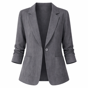<span class=keywords><strong>Blazer</strong></span> <span class=keywords><strong>Grigio</strong></span> in Puro Lino Personalizzato per <span class=keywords><strong>Donna</strong></span> con Design a Risvolto - Fornitore di Alta Qualità che Offre Eleganza per Abbigliamento Casual - Product Image 2