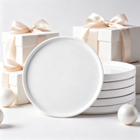 Assiette plate ronde en grès blanc uni, corps en pierre épaissi, compatible micro-ondes, plusieurs tailles disponibles