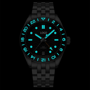 NH34 GMT Automatic <b>Watch</b> 39.5mm Wave Dial Ceramic Bezel 200M Steel Custom Logo OEM ODM Men <b>Mechanical</b> wristwatch manufacturers - Product Image 2