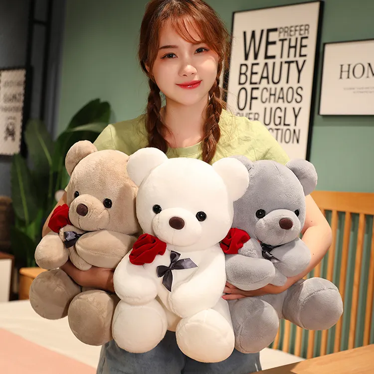 Hot selling cute valentines gift stuffed plush animal toys rose teddy bear