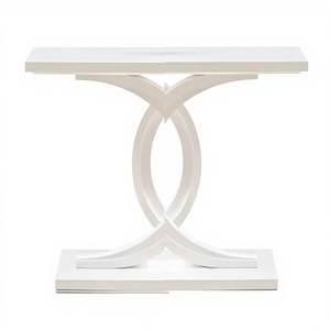 Mesa Consola Moderna con Tapa de Madera Maciza, Estructura Metálica y Base Cruzada con Cajón, para Recibidor o Entrada - Product Image 1