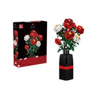 Set Buket Bunga Mawar Taman Kebun Alami Model Bata Bunga Merah Putih dalam Vas Hitam DIY Dekorasi Rumah Hadiah