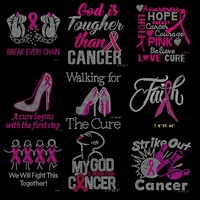 Hotfix Fer sur Foi Espoir Cancer Du Sein Strass Conception De Transfert Motif Patch Rose Ruban Bling Cancer Strass Conception