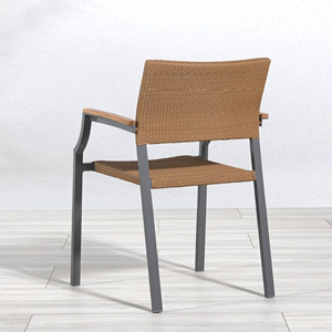 Sedie da Giardino Impilabili in Alluminio e Vimini con Braccioli, Poltrona da Pranzo per Esterni con Rattan - Meli - Product Image 2