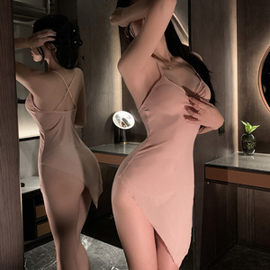 Robe moulante sexy en satin sans manches, vêtements de nuit pour femmes, chemise de nuit 8094 - Product Image 1