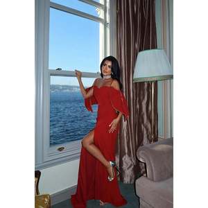 Vestido de fiesta formal rojo Aella, vestido de noche largo con cuello redondo, estilo imperio, con lentejuelas escalonadas y abertura, hasta el suelo, para fiesta de graduación, talla XS - Product Image 2