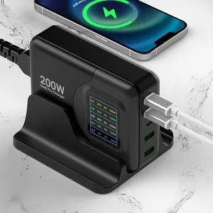 GaN Chip 200W Station de charge rapide à 5 ports Affichage numérique LED Chargeur USB C pour iPhone/Samsung Galaxy pour MacBook Ordinateur portable