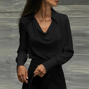 Blusa de Manga Larga con Cuello Drapeado y Estampado de Lunares Rojos para Mujer, Elegante para Oficina, Estilo Vintage, Corte Regular - Product Image 4