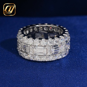 Anillo de Diamantes Cultivados en Laboratorio, Ancho y Lujoso, con Incrustaciones Completas, Plata 925, Corte Esmeralda, Anillo de Eternidad para Boda, Joyería Clásica de Compromiso con Certificado IGI - Product Image 1