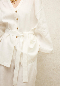 Camicie in Lino per Donna all'Ingrosso, Camicia Casual in Cotone a Maniche Lunghe, Bluse Larghe <span class=keywords><strong>con</strong></span> <span class=keywords><strong>Cintura</strong></span> per Signore - Product Image 2