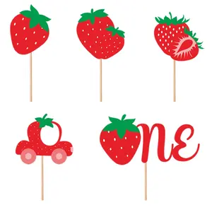 20 PCS Strawberry One Cupcake Toppers for Fruits Theme Party Summer Party First Birthday Baby Shower Party cake decor