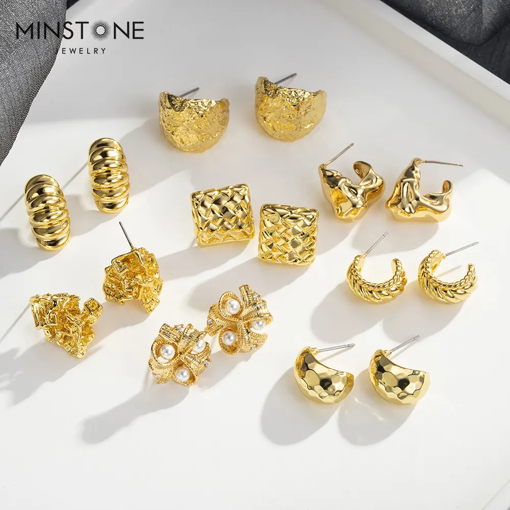 Minstone OEM özel tasarım altın PVD kaplama küpe takı doğal inci saplama küpe bayanlar kızlar lüks takı hediyeler