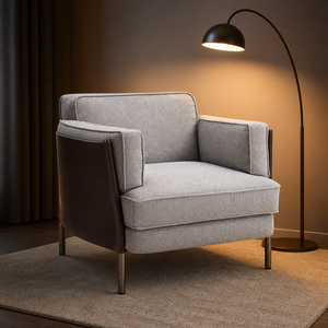 Boucle Armchair Leather Frame Metal Legs Low Profile Deep Seat Plush Fabric Accent <b>Chair</b> Living Room Villa Apartment - Product Image 3