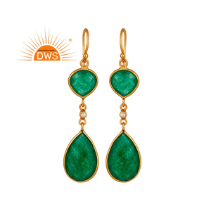 Topaz Green Aventurine Gemstone Earrings Fashion Designer Gold Plated Silver Women's Earrings Manufacturer - Product Image 1
