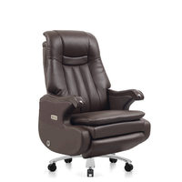 Fauteuil de Direction Électrique Multifonctionnel en Cuir Véritable Sans Solvant, Fauteuil Inclinable Moderne pour Bureau, Domicile et Chambre