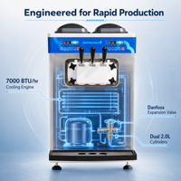 Machine à glaces molles fiable à 3 saveurs U88 |   Machine à glaces de table à double cylindre de 7000 BTU pour kiosques à fort trafic