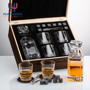 5 Pack <b>Whiskey</b> <b>Decanter</b> Gift Box Custom Etched Whisky <b>Set</b> With 4 Tumbler Glasses and 8 Stones in Wooden - Product Image 1