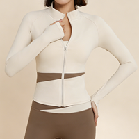 Veste de yoga effet seconde peau pour femme avec logo personnalisé, haut d'entraînement zippé intégral, coupe ajustée, color block, vêtement de sport pour la gym, chemise de fitness à manches longues