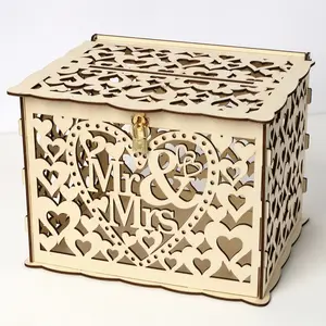 New DIY Wooden Mr And Mrs Wedding supplies Business card box Sign-in box Wooden wedding card box