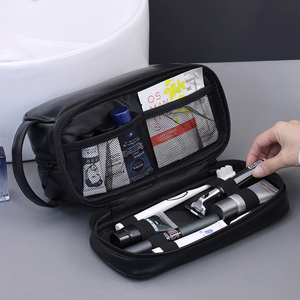 <span class=keywords><strong>Sac</strong></span> de toilette portable de luxe à deux couches pour hommes, voyage, <span class=keywords><strong>cuir</strong></span> PU de qualité supérieure, imperméable, grande capacité, trousse de toilette, organisateur de cosmétiques - Product Image 4