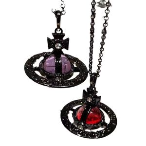 Collar de aleación de cobre con circonitas para mujer, diseño de planeta rojo púrpura tallado en 3D, versión de alta gama, colgante de moda occidental - Product Image 1