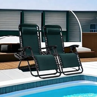 Chaise longue inclinable en maille d'acier réglable à gravité zéro avec oreillers, porte-gobelets et plateaux, vert forêt