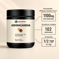 Complément alimentaire : Extrait de racine d'Ashwagandha, feuilles entières et poudre d'Ashwagandha végétalienne avec Rhodiola pour l'énergie et le soutien du sommeil des adultes