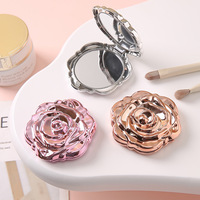 Miroir de maquillage compact et pliable en plastique en forme de rose, double face, personnalisable, pour la vente en gros