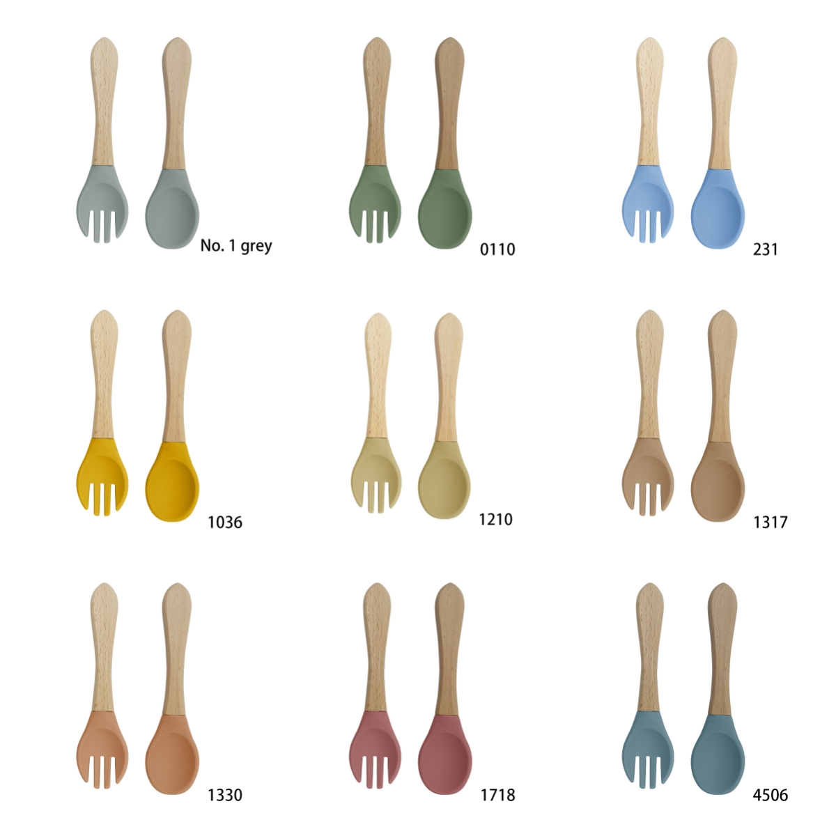 Cuillère et fourchette à manche en bois coloré