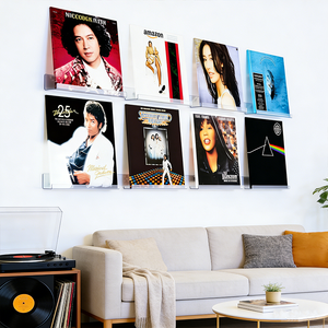 6 Pezzi Mensole Fluttuanti Moderne in Acrilico Trasparente Nero, Spessore 3mm, Supporto <span class=keywords><strong>da</strong></span> Parete per Dischi, Espositore per Camera <span class=keywords><strong>da</strong></span> Letto e Soggiorno, <span class=keywords><strong>Porta</strong></span> Riviste - Product Image 1