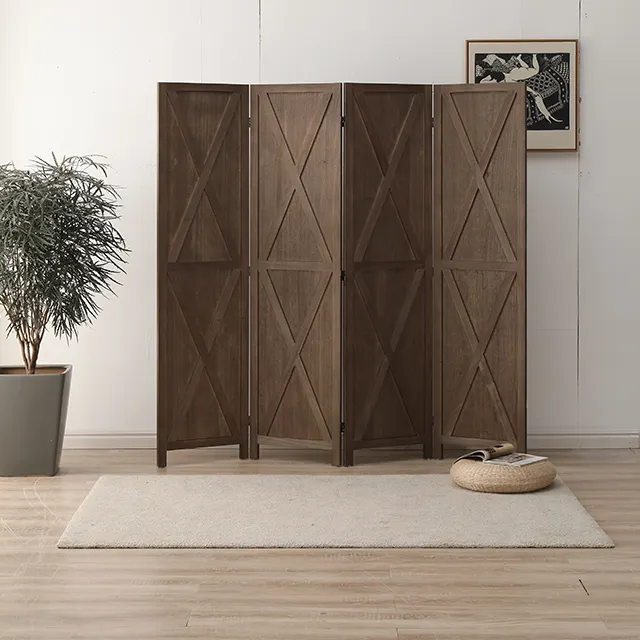Panel de partición de pantalla plegable, Partición de habitación con marco personalizado tradicional de madera, OEM chino antiguo marrón personalizado